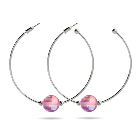 Nébuleuse Rose | Argent | Boucles d'oreilles créoles verre galaxie